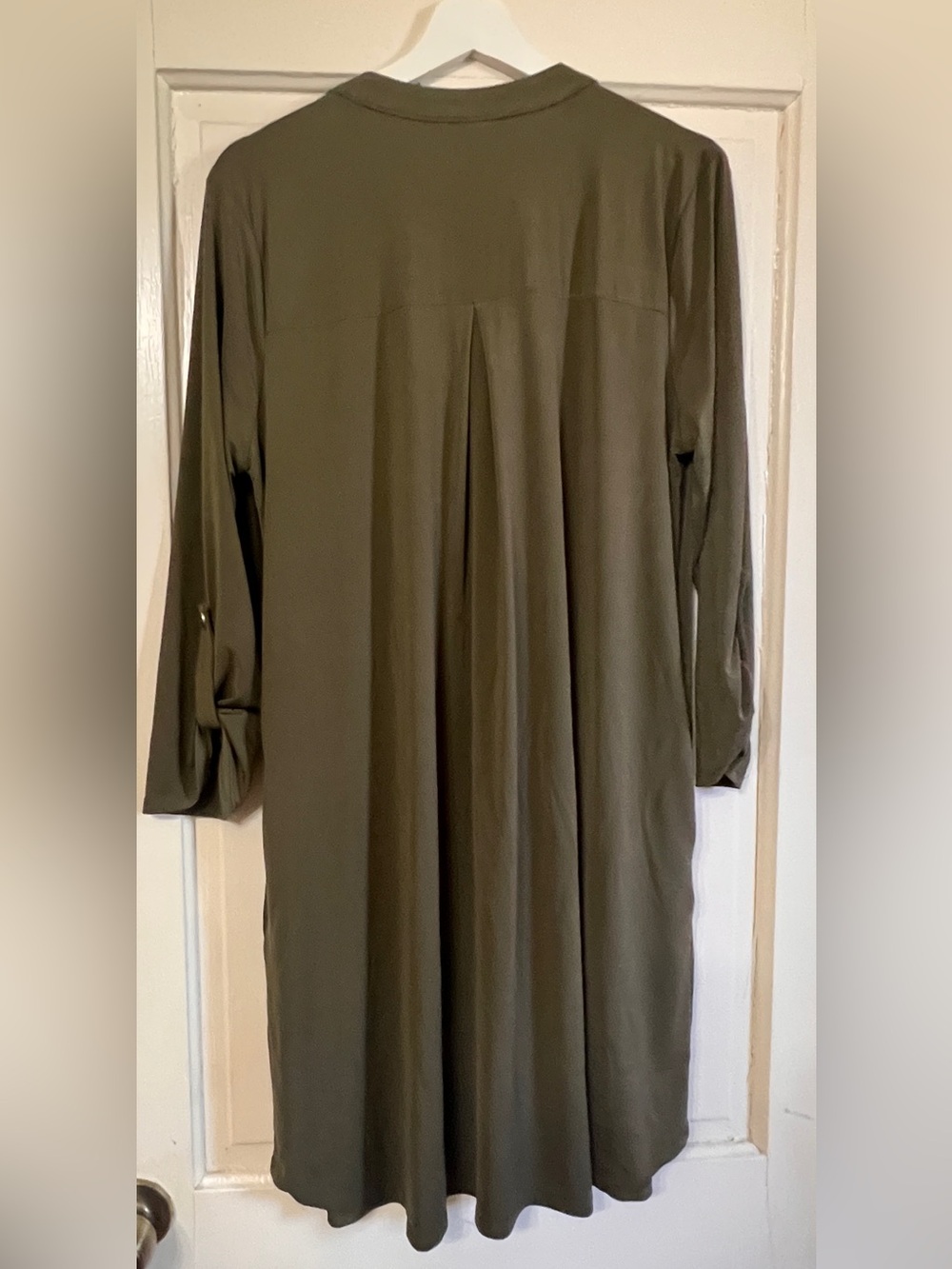 Classic V-Neck Long Sleeve Dress in Olive Green - Picture 2 of 8